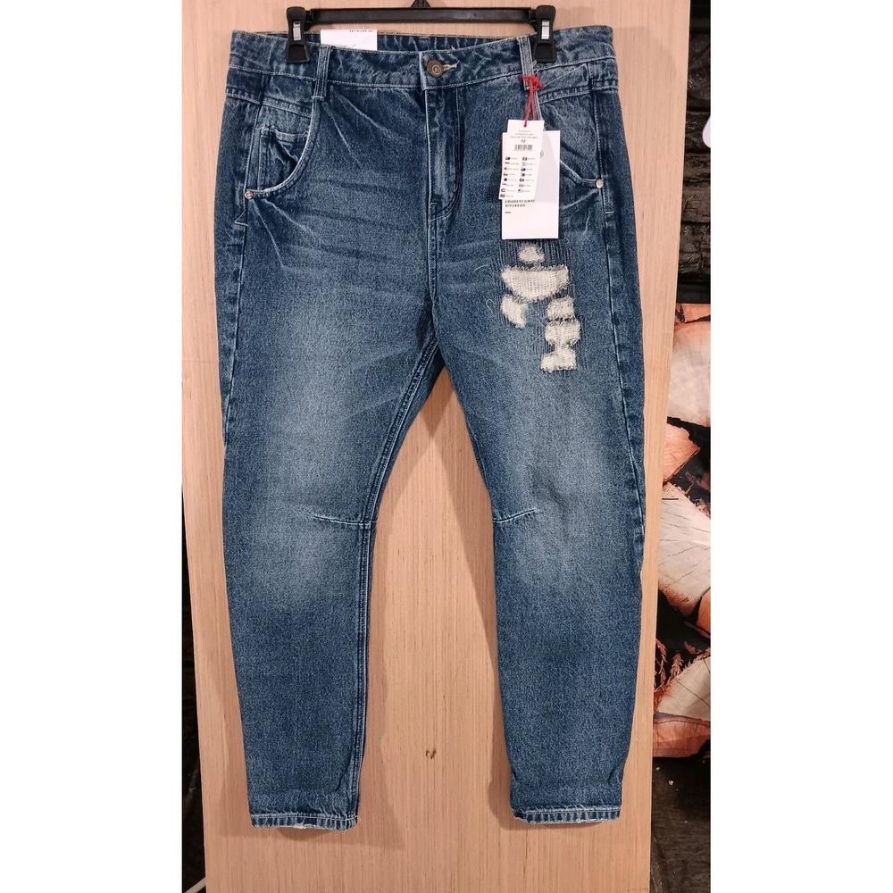 Nineteen 91 Size 8 Boyfriend Blue Jeans‎ Distressed High Rise Jeans Women